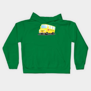 Cute happy yellow school bus cartoon Kids Hoodie